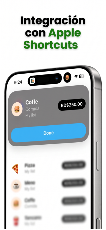 Menudo App Shortcuts static view showing expense lists